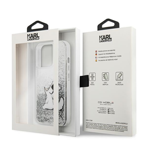 Karl Lagerfeld Liquid Glitter dėklas iPhone 13 Pro Max – sidabrinis
