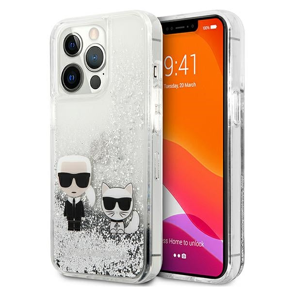 Karl Lagerfeld blizgus dėklas iPhone 13 Pro Max – sidabrinis