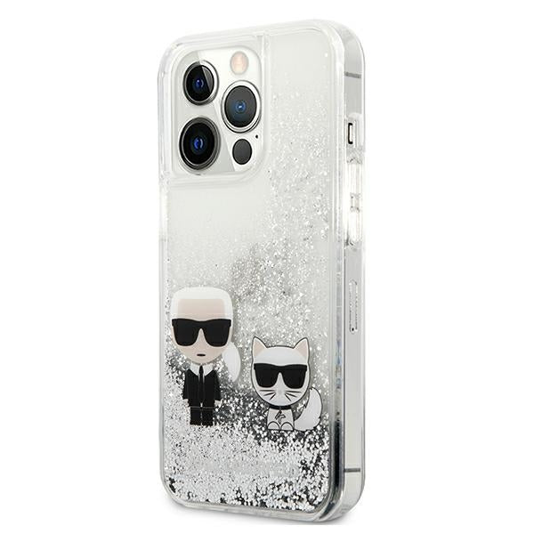 Karl Lagerfeld blizgus dėklas iPhone 13 Pro Max – sidabrinis