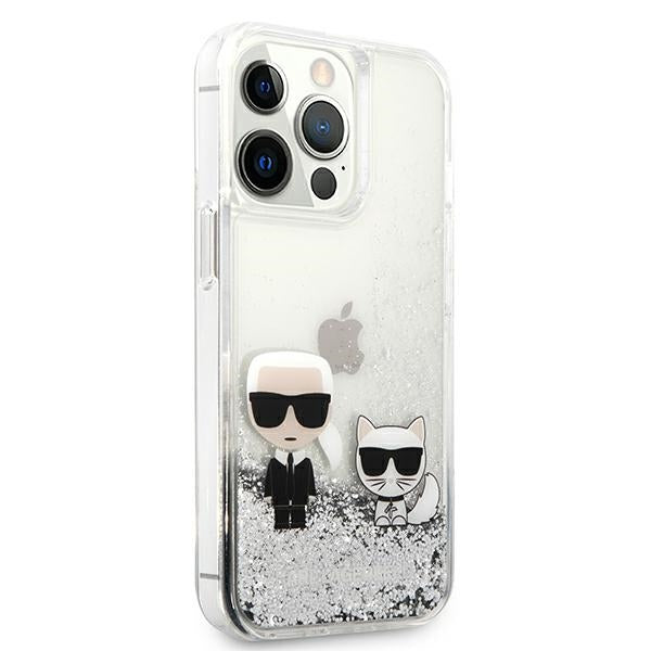 Karl Lagerfeld blizgus dėklas iPhone 13 Pro Max – sidabrinis
