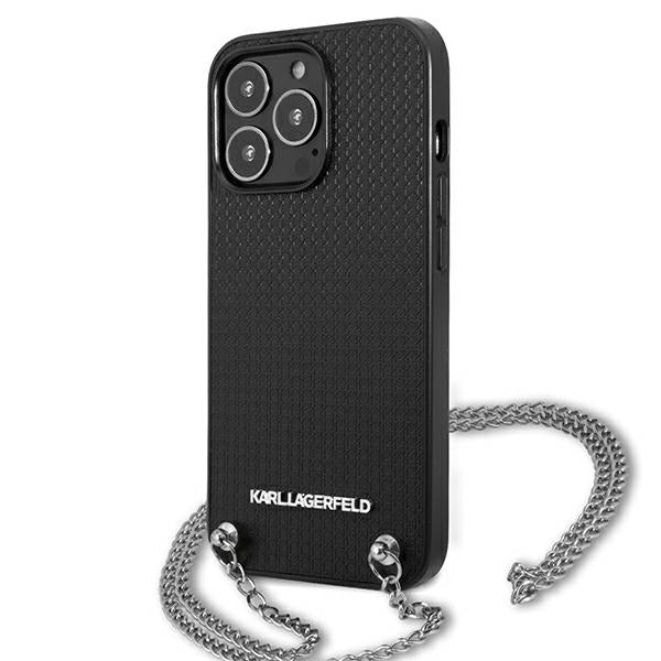 Karl Lagerfeld dėklas iPhone 13 Pro Max – juodas su grandinėle