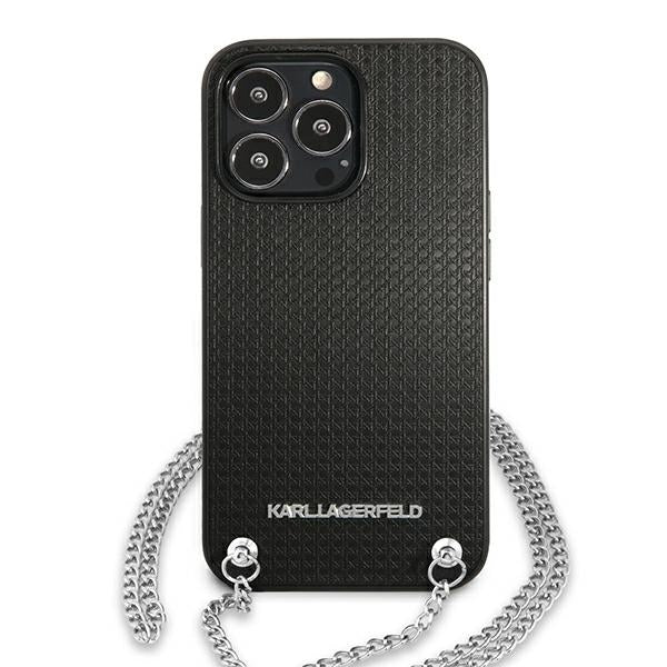 Karl Lagerfeld dėklas iPhone 13 Pro Max – juodas su grandinėle