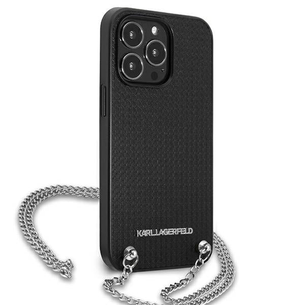 Karl Lagerfeld dėklas iPhone 13 Pro Max – juodas su grandinėle