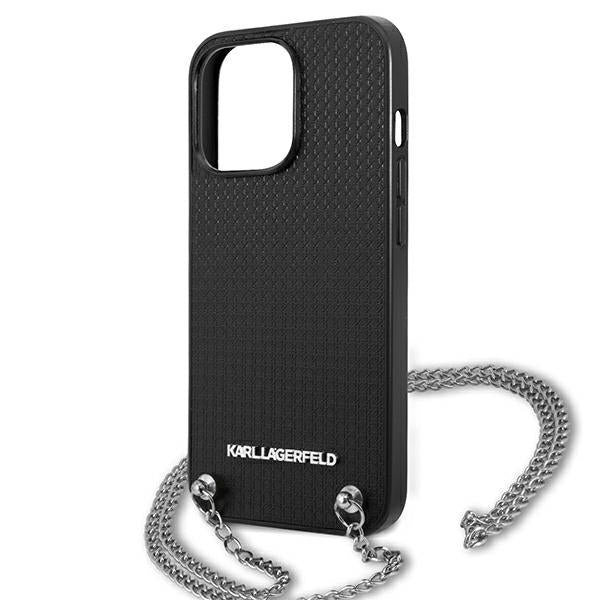 Karl Lagerfeld dėklas iPhone 13 Pro Max – juodas su grandinėle