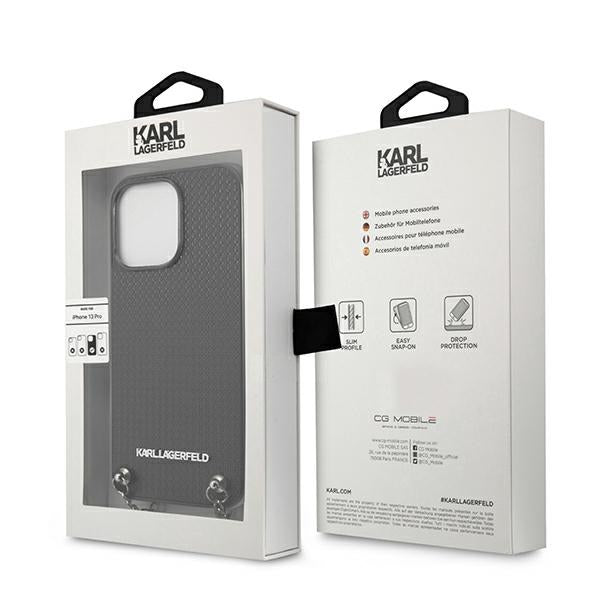 Karl Lagerfeld dėklas iPhone 13 Pro Max – juodas su grandinėle