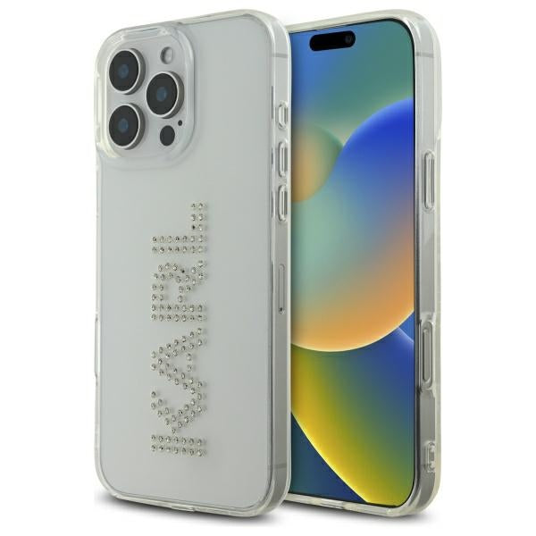 Karl Lagerfeld skaidrus dėklas iPhone 16 Pro Max – su cirkoniais