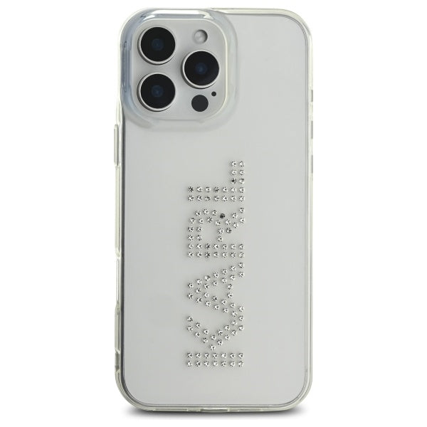 Karl Lagerfeld skaidrus dėklas iPhone 16 Pro Max – su cirkoniais