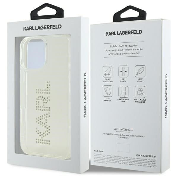 Karl Lagerfeld skaidrus dėklas iPhone 16 Pro Max – su cirkoniais