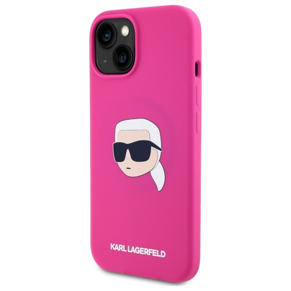Karl Lagerfeld silikoninis MagSafe dėklas iPhone 15 – fuksija
