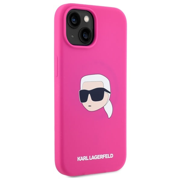 Karl Lagerfeld silikoninis MagSafe dėklas iPhone 15 – fuksija