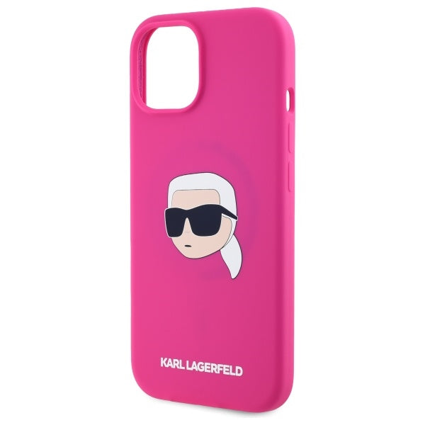 Karl Lagerfeld silikoninis MagSafe dėklas iPhone 15 – fuksija