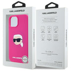 Karl Lagerfeld silikoninis MagSafe dėklas iPhone 15 – fuksija