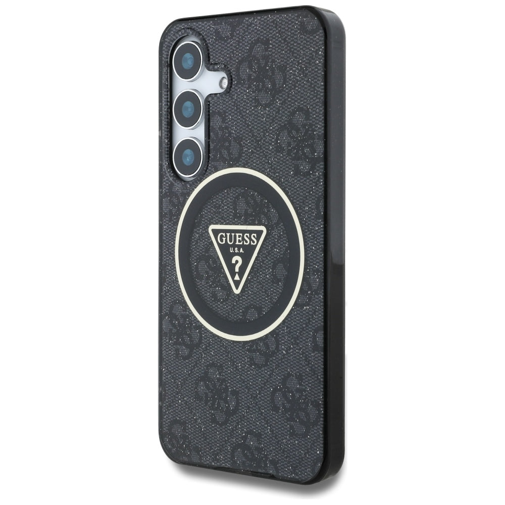 Guess 4G Glitter MagSafe dėklas Galaxy S25 – juodas