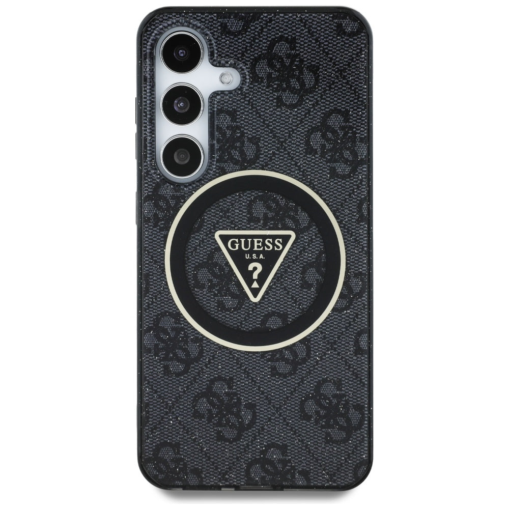 Guess 4G Glitter MagSafe dėklas Galaxy S25 – juodas