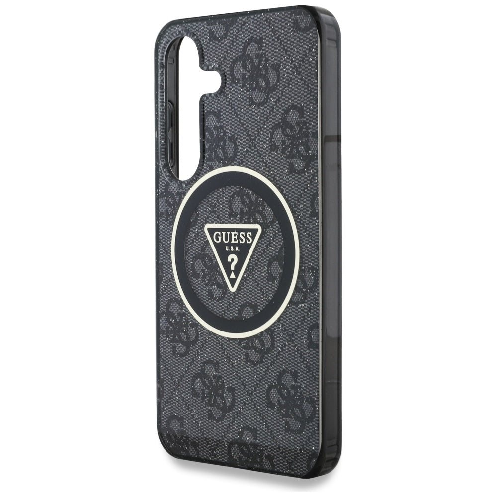 Guess 4G Glitter MagSafe dėklas Galaxy S25 – juodas