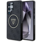 Guess 4G Glitter Triangle Buttons MagSafe dėklas skirtas Samsung Galaxy S25 Ultra juodas -- Samsung Galaxy S25 Ultra