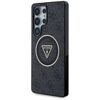 Guess 4G Glitter Triangle Buttons MagSafe dėklas skirtas Samsung Galaxy S25 Ultra juodas -- Samsung Galaxy S25 Ultra