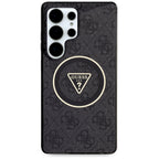 Guess 4G Glitter Triangle Buttons MagSafe dėklas skirtas Samsung Galaxy S25 Ultra juodas -- Samsung Galaxy S25 Ultra