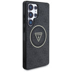 Guess 4G Glitter Triangle Buttons MagSafe dėklas skirtas Samsung Galaxy S25 Ultra juodas -- Samsung Galaxy S25 Ultra