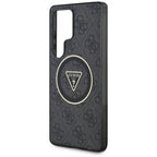 Guess 4G Glitter Triangle Buttons MagSafe dėklas skirtas Samsung Galaxy S25 Ultra juodas -- Samsung Galaxy S25 Ultra