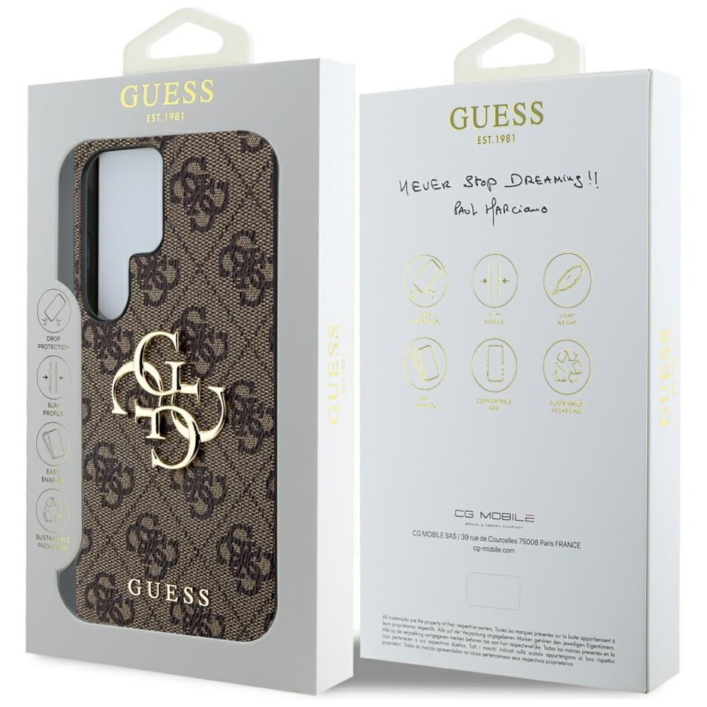 Guess Big 4G Logo Classic Logo dėklas Samsung Galaxy S25 Ultra, rudas -- Samsung Galaxy S25 Ultra