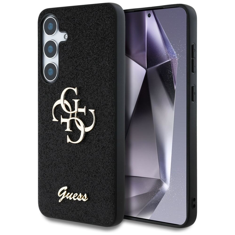 Guess Fixed Glitter Big 4G Metal Logo dėklas Samsung Galaxy S25+ – juodas -- Samsung Galaxy S25+