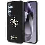 Guess Fixed Glitter Big 4G Metal Logo dėklas Samsung Galaxy S25+ – juodas -- Samsung Galaxy S25+