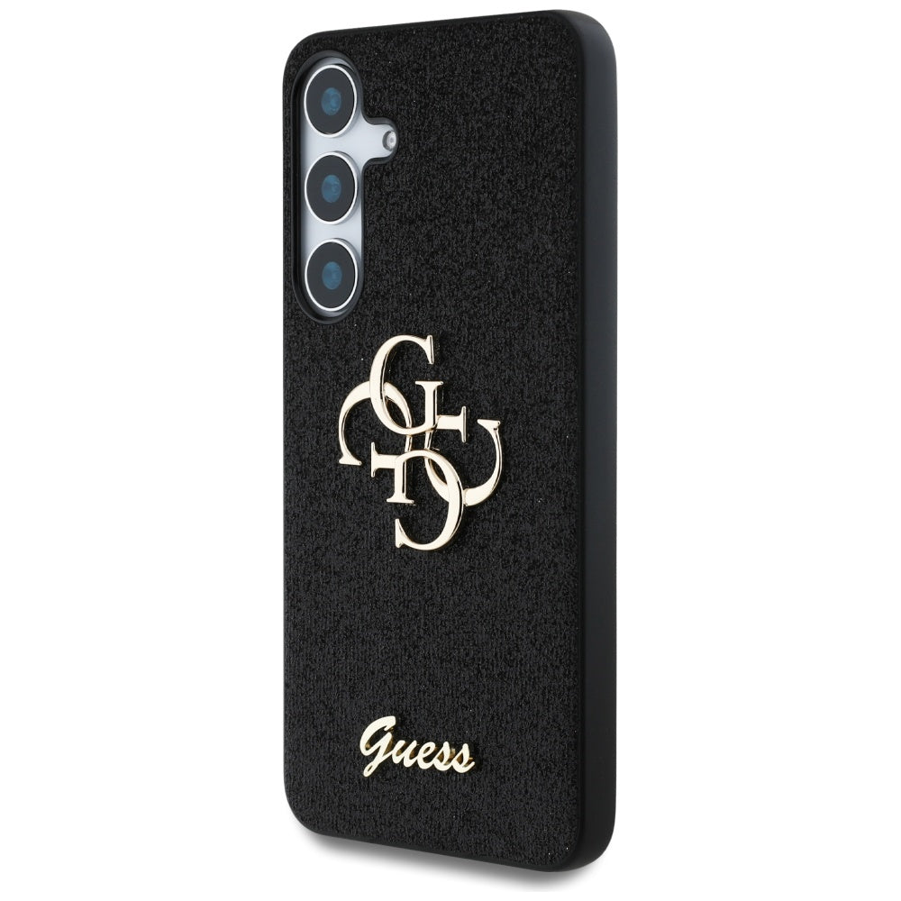 Guess Fixed Glitter Big 4G Metal Logo dėklas Samsung Galaxy S25+ – juodas -- Samsung Galaxy S25+