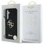 Guess Fixed Glitter Big 4G Metal Logo dėklas Samsung Galaxy S25+ – juodas -- Samsung Galaxy S25+