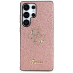 Guess Fixed Glitter Big 4G Metal Logo dėklas, skirtas Samsung Galaxy S25 Ultra, rožinis -- Samsung Galaxy S25 Ultra