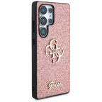 Guess Fixed Glitter Big 4G Metal Logo dėklas, skirtas Samsung Galaxy S25 Ultra, rožinis -- Samsung Galaxy S25 Ultra