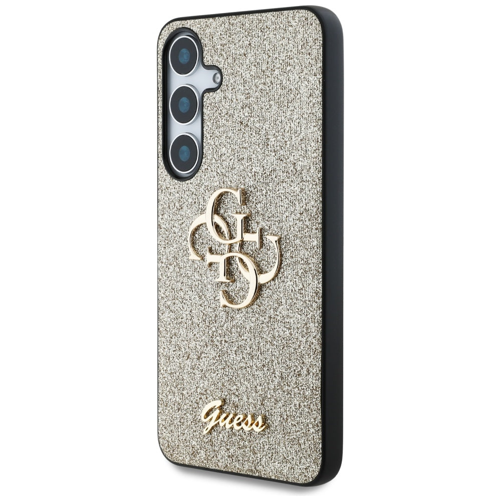 Guess blizgantis dėklas Samsung Galaxy S25 – auksinis