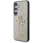 Guess blizgantis dėklas Samsung Galaxy S25 – auksinis