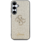 Guess blizgantis dėklas Samsung Galaxy S25 – auksinis