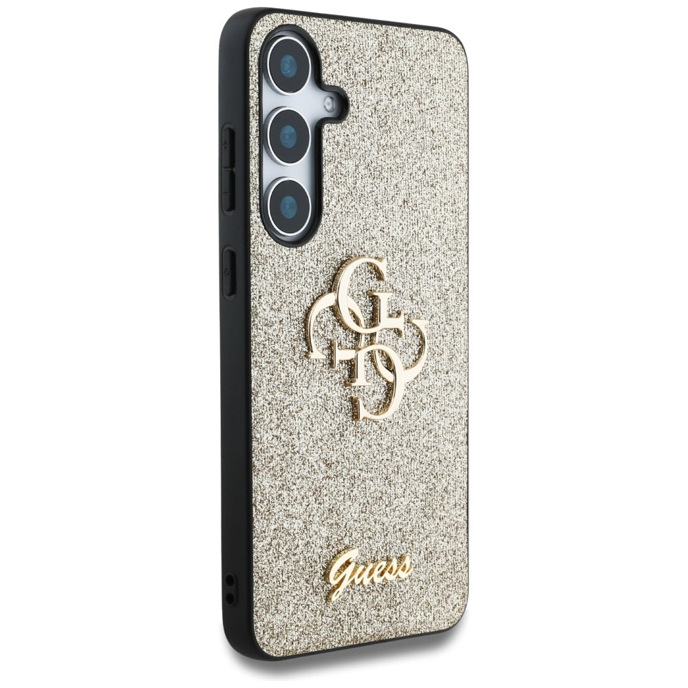 Guess blizgantis dėklas Samsung Galaxy S25 – auksinis