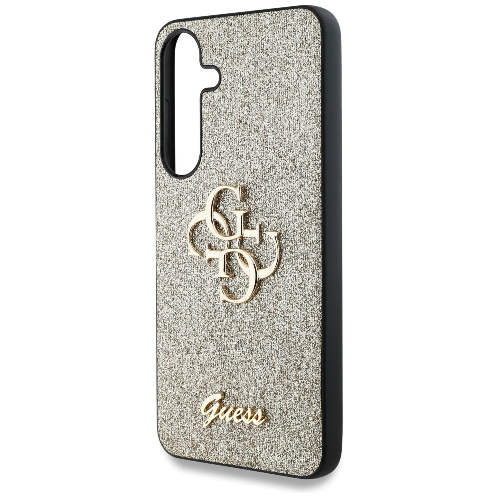 Guess blizgantis dėklas Samsung Galaxy S25 – auksinis