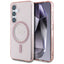 Guess Glitter Circle Classic Logo MagSafe Dėklas, skirtas Samsung Galaxy S25 Rožinis
