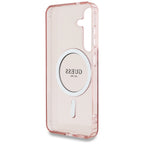 Guess Glitter Circle Classic Logo MagSafe Dėklas, skirtas Samsung Galaxy S25 Rožinis