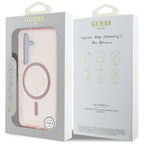 Guess Glitter Circle Classic Logo MagSafe Dėklas, skirtas Samsung Galaxy S25 Rožinis