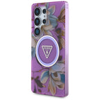 Guess Glitter Flowers Triangle Buttons MagSafe dėkliukas skirtas Samsung Galaxy S25 Ultra - violetinė -- Samsung Galaxy...