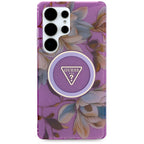 Guess Glitter Flowers Triangle Buttons MagSafe dėkliukas skirtas Samsung Galaxy S25 Ultra - violetinė -- Samsung Galaxy...