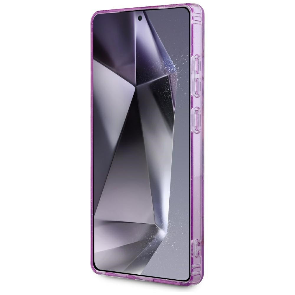 Guess Glitter Flowers Triangle Buttons MagSafe dėkliukas skirtas Samsung Galaxy S25 Ultra - violetinė -- Samsung Galaxy...