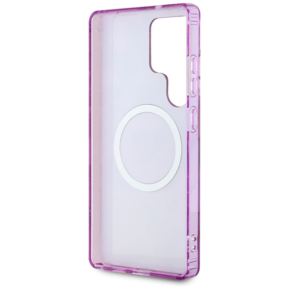 Guess Glitter Flowers Triangle Buttons MagSafe dėkliukas skirtas Samsung Galaxy S25 Ultra - violetinė -- Samsung Galaxy...