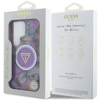 Guess Glitter Flowers Triangle Buttons MagSafe dėkliukas skirtas Samsung Galaxy S25 Ultra - violetinė -- Samsung Galaxy...