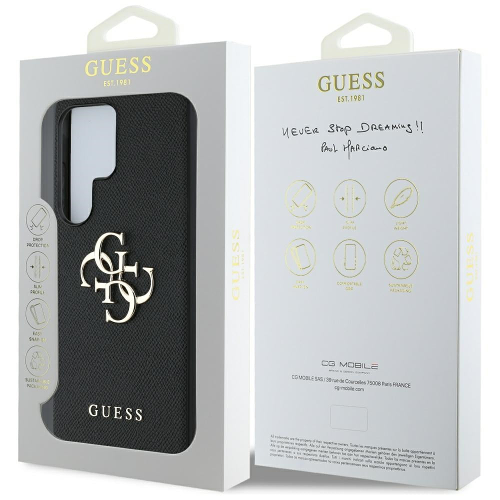 Guess Grained Big 4G Logo Small Classic Logo dėklas Samsung Galaxy S25 Ultra - juoda -- Samsung Galaxy S25 Ultra