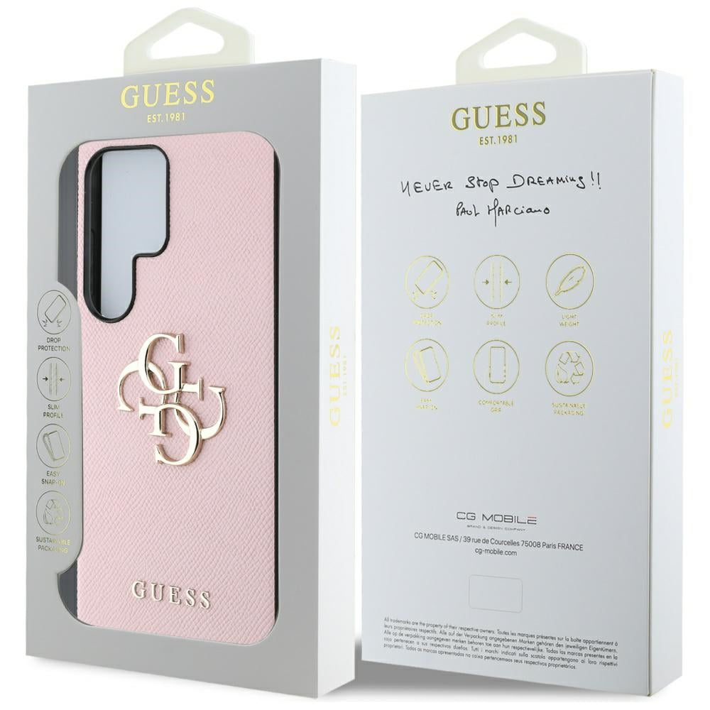 Guess Grained Big 4G Logo Small Classic Logo dėklas Samsung Galaxy S25 Ultra - rožinė -- Samsung Galaxy S25 Ultra