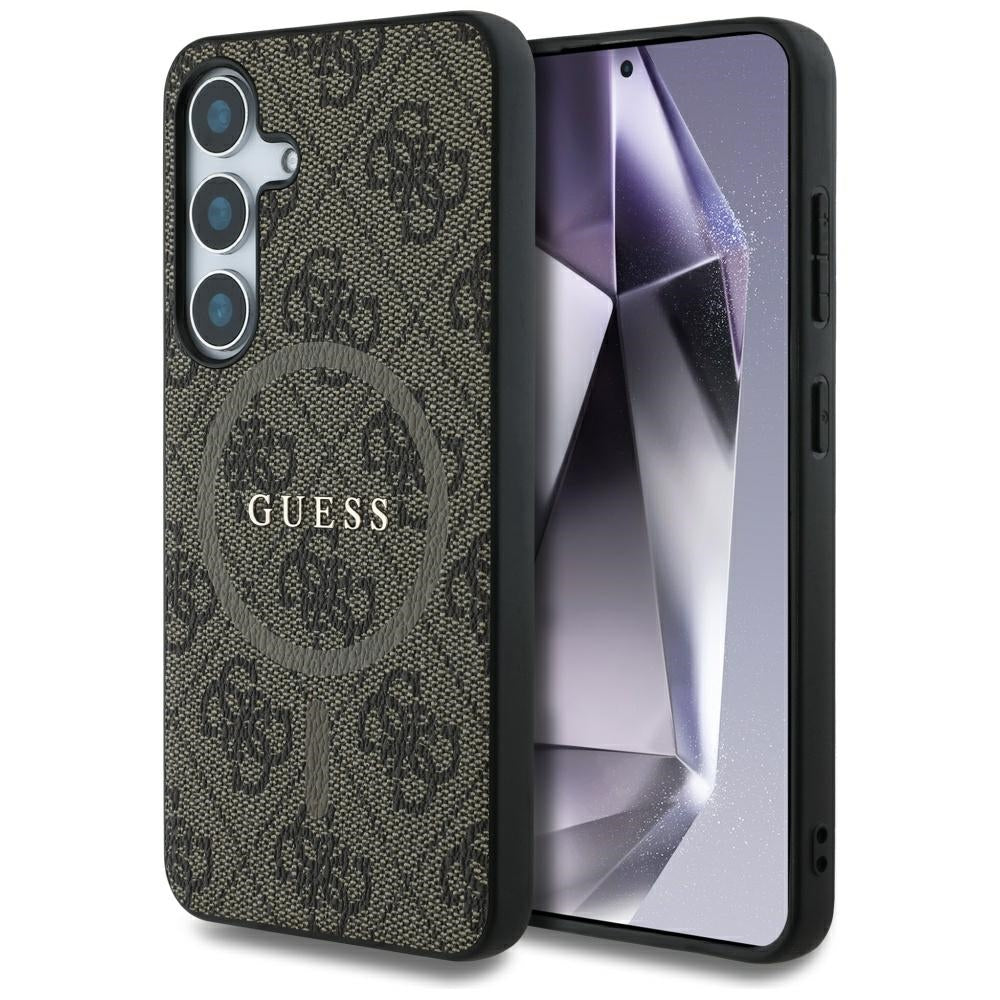 Guess odinis MagSafe dėklas Samsung Galaxy S25 – rudas
