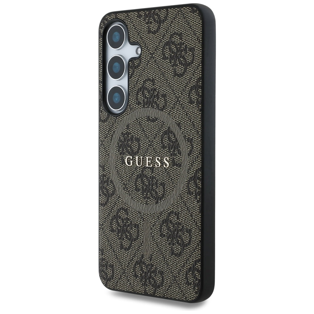 Guess odinis MagSafe dėklas Samsung Galaxy S25 – rudas