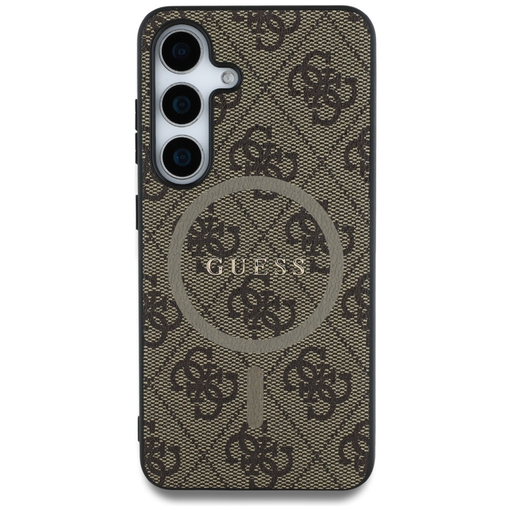 Guess odinis MagSafe dėklas Samsung Galaxy S25 – rudas