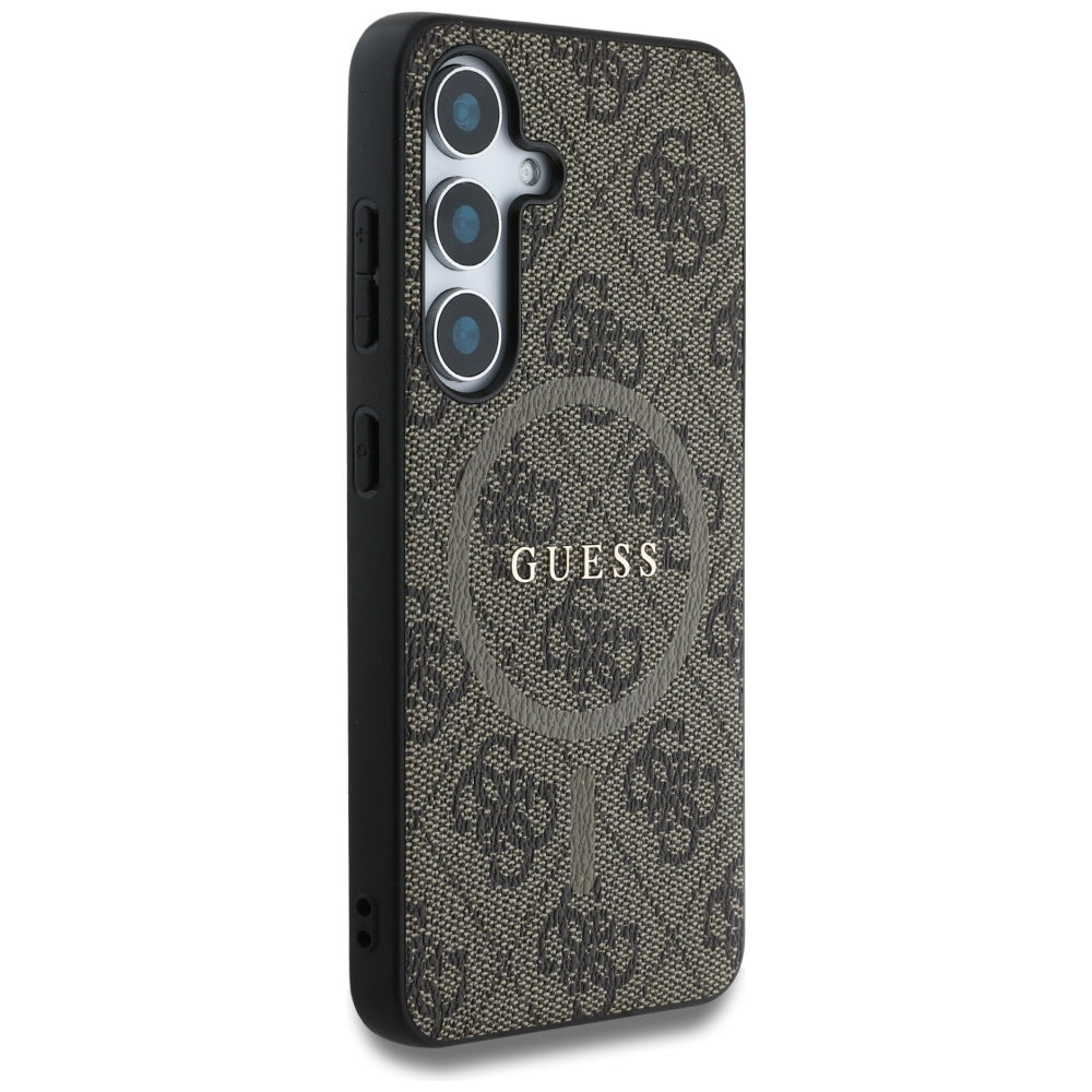 Guess odinis MagSafe dėklas Samsung Galaxy S25 – rudas